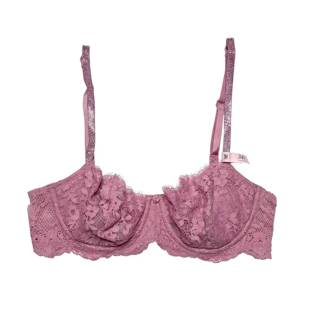 Victoria's Secret Wicked Twinkle Strap Unlined Balconette Bra Dusk Mauve 34C